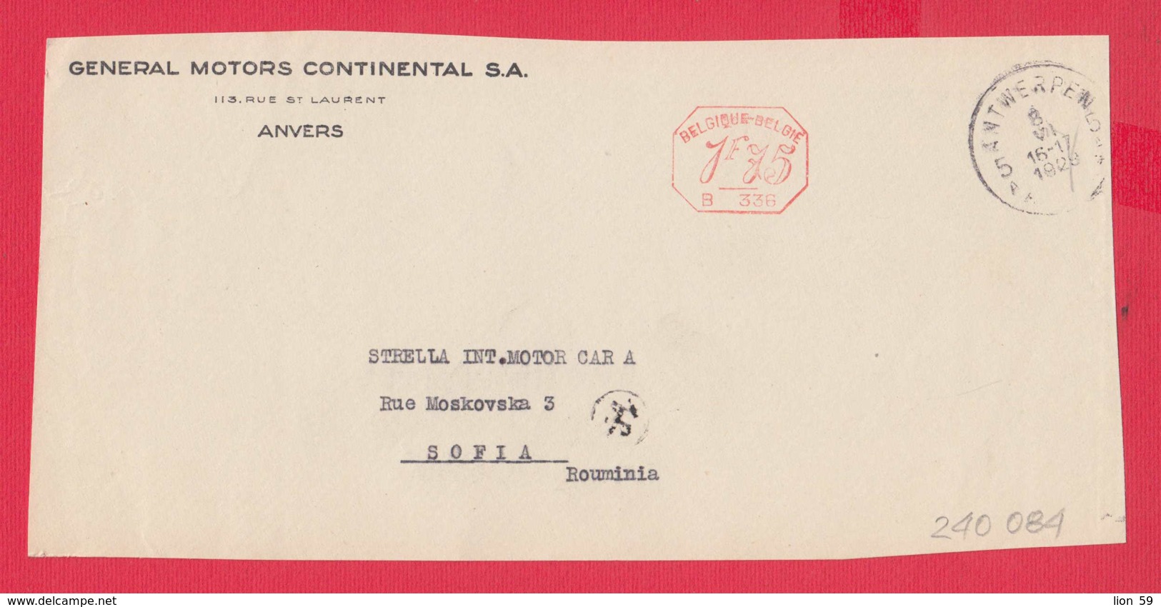 240084 / Belgium - ANVERS 1929 - 1.75 F. (B. 336) - GENERAL MOTORS CONTINENTAL S.A. - Franking Machine , EMA - ...-1959