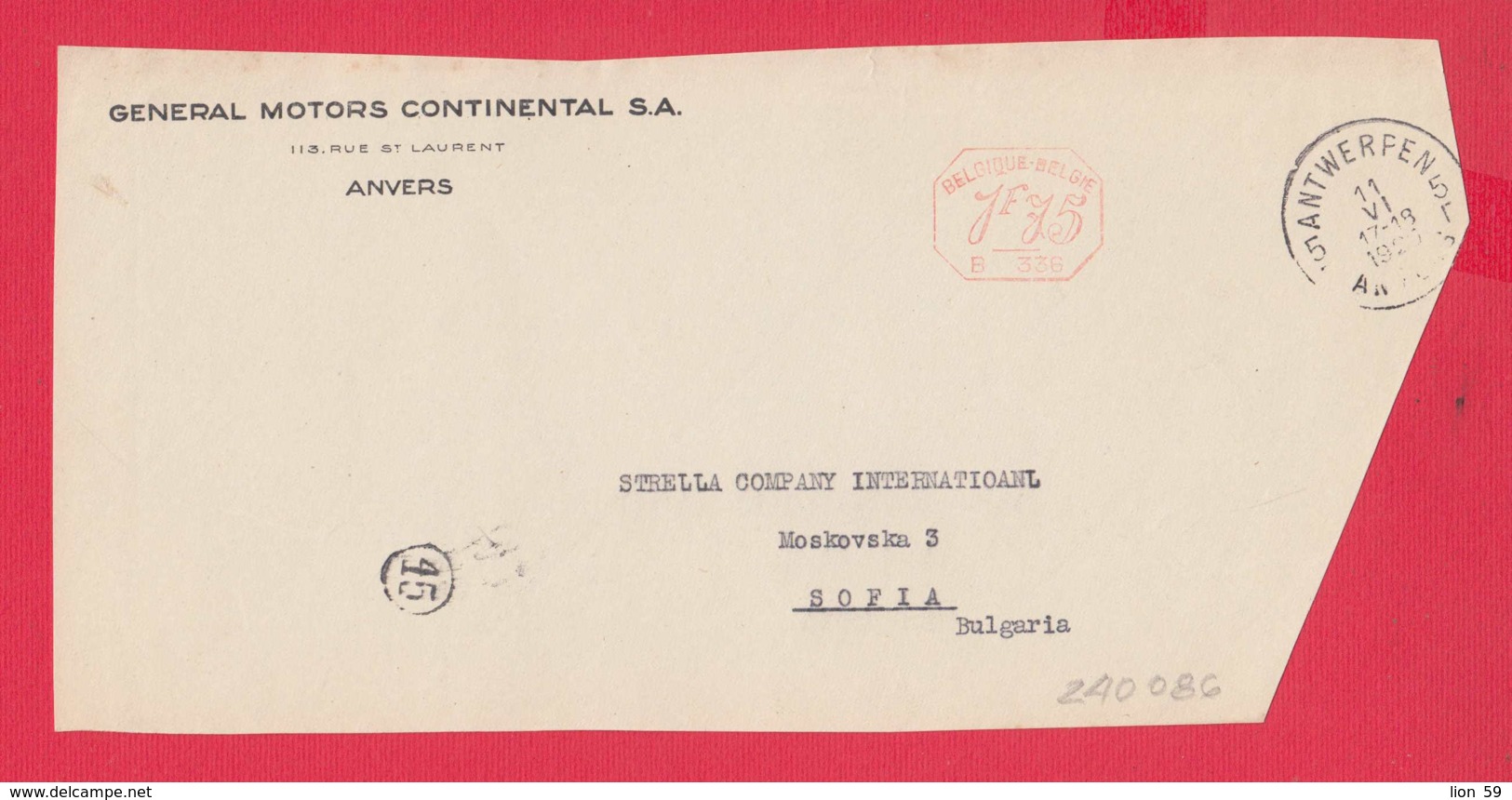 240086 / Belgium - ANVERS 1929 - 1.75 F. (B. 336) - GENERAL MOTORS CONTINENTAL S.A. - Franking Machine , EMA - ...-1959