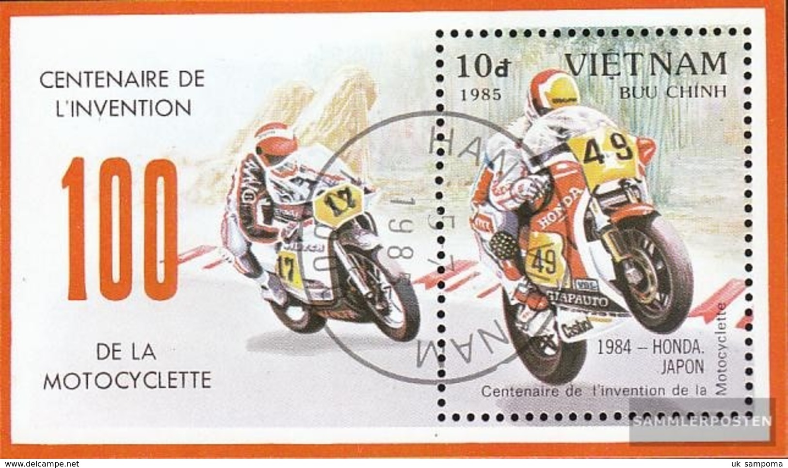 Vietnam Block37 (complete Issue) Fine Used / Cancelled 1985 100 Years Motorcycles - Vietnam