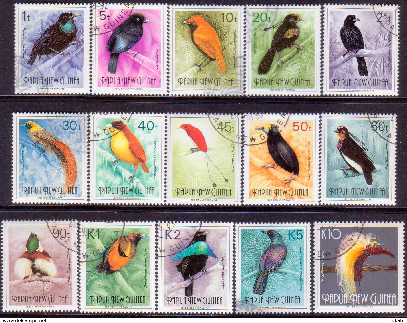 PAPUA NEW GUINEA 1991-93 SG #636-50 Compl.set (small "t" In Face Value) Used Birds - Papua New Guinea