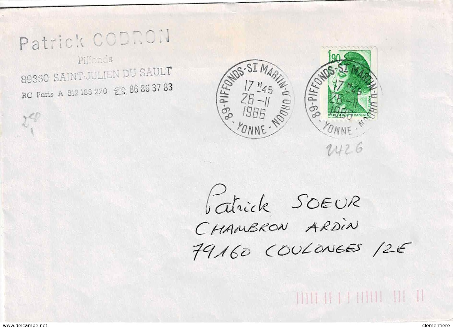 TP  N° 2426 Seul Sur Enveloppe De Piffons-St Martin D'Oron - 1961-....