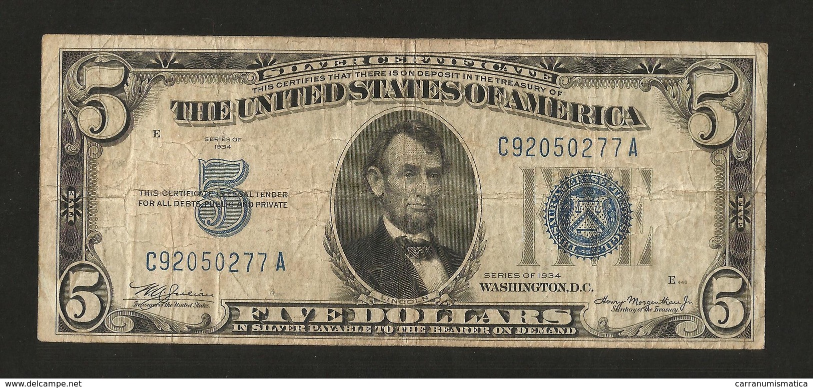 UNITED STATES Of AMERICA / U.S.A. - 5 DOLLARS ( 1934 - SILVER CERTIFICATE )  BLUE SEAL - Certificati D'Argento (1928-1957)