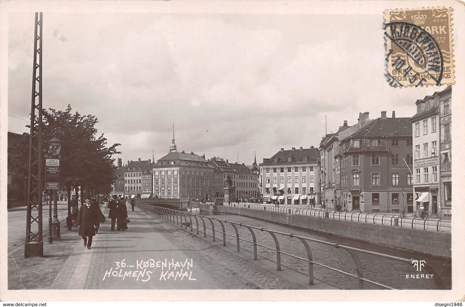 M07982 " København-Holmes Kanal " ANIMATA-CARTOLINA POSTALE ORIGINALE SPEDITA 1909 - Danimarca