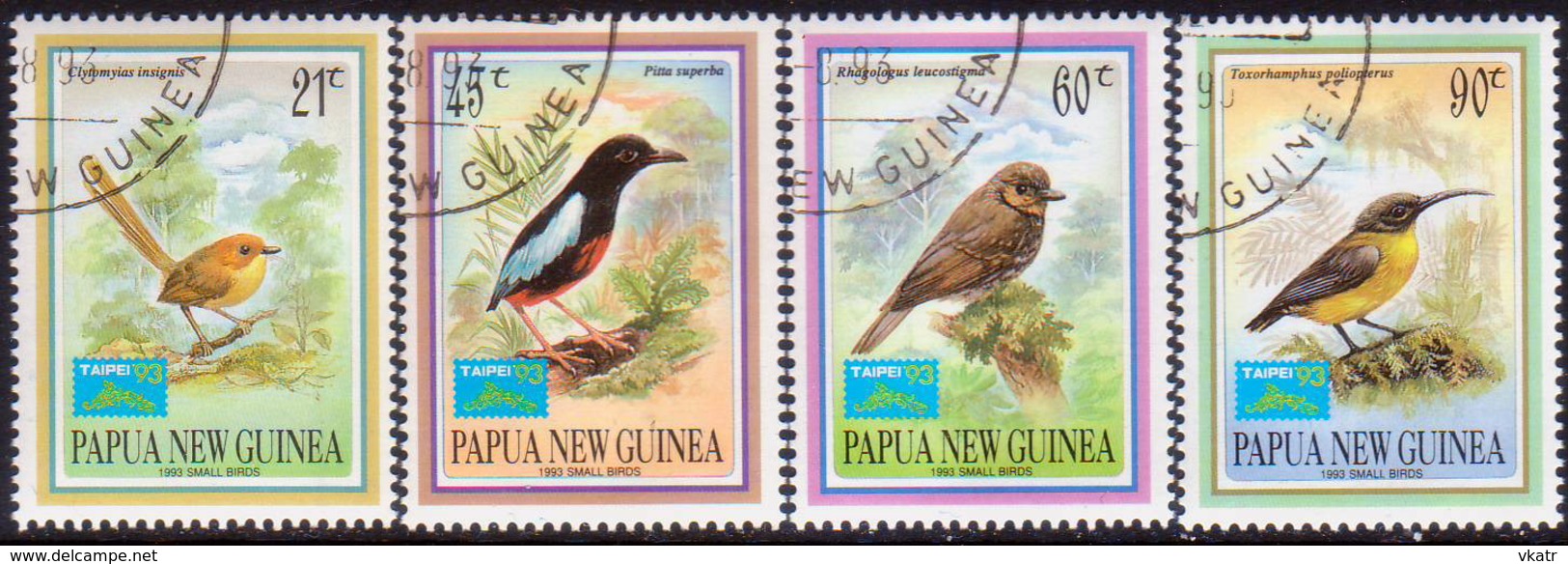 PAPUA NEW GUINEA 1993 SG #687-90 Compl.set. Used Small Birds Set Optd "Taipei '93" - Papouasie-Nouvelle-Guinée