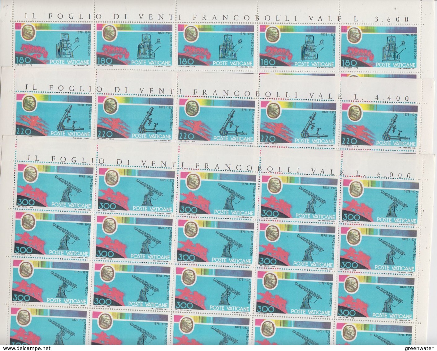 Vatican City 1978 Angelo Secchi 3v 20x  (not Offered As Shtls, Stamps Are Perfect) ** Mnh (F7719) - Ongebruikt