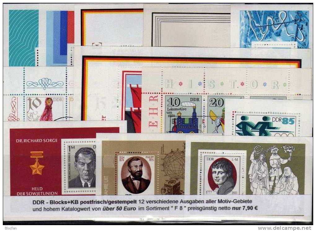 Set 12 Motiv-Blocks/Kleinbogen Schnäppchen DDR **,SST Oder O 50€ Bloque Varity Blocs M/s Sheets Sheetlet Bf Germany - Collections (en Albums)
