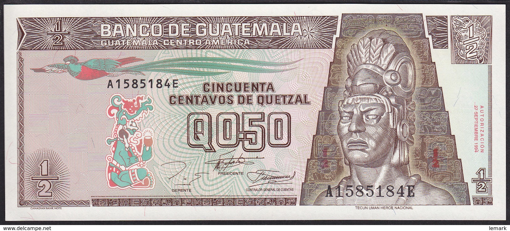 Guatemala 1/2 Quetzal 1994  P86b UNC - Guatemala