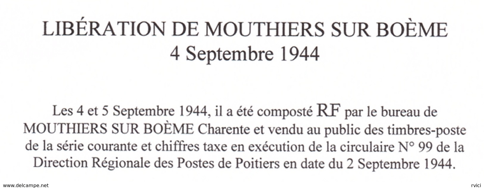 LIBERATION RF MOUTHIERS Charente 50c. +  Repro Document Rare - Bevrijding