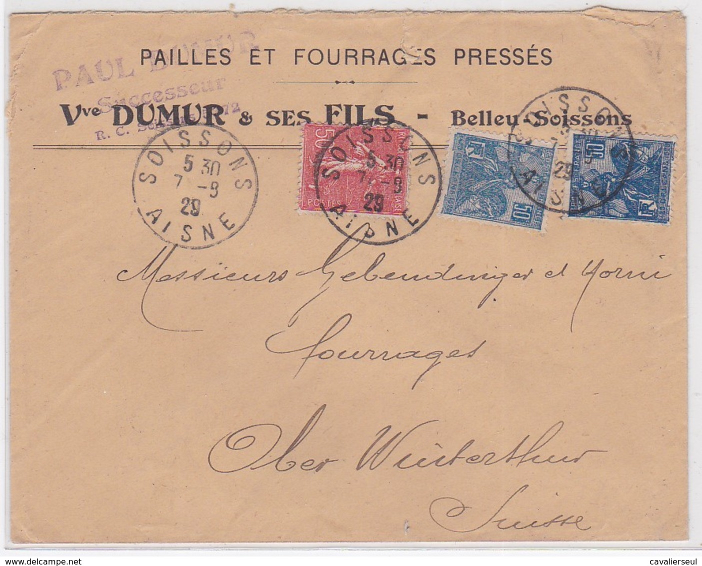 LSC -  N°199 + 257x2 (variété) SOISSONS/ 7.9.29 - 1921-1960: Période Moderne