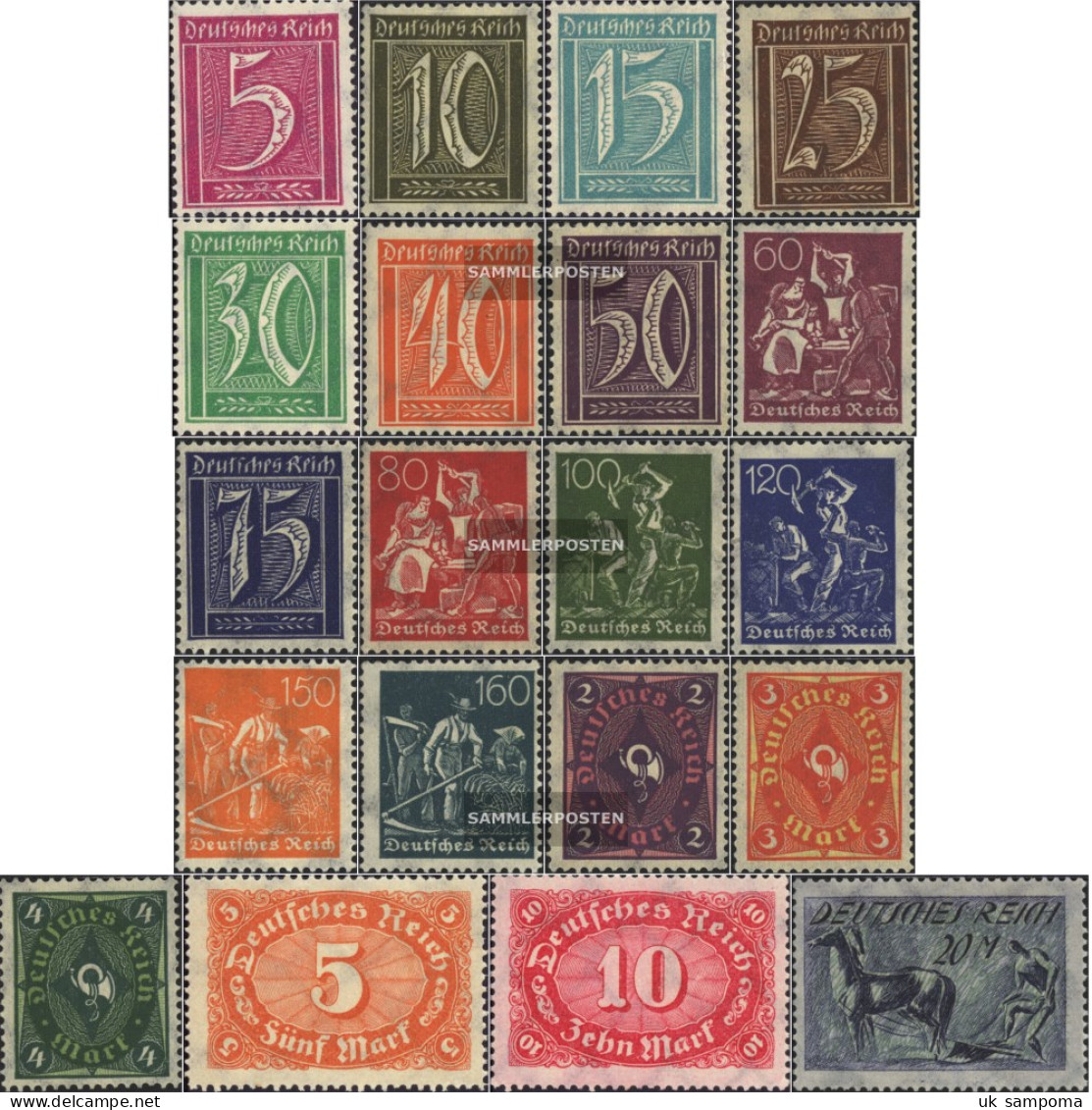 German Empire 177-196 (complete Issue), With Watermark 2 (Waffles) Unmounted Mint / Never Hinged 1921 Numbers And Worker - Unused Stamps