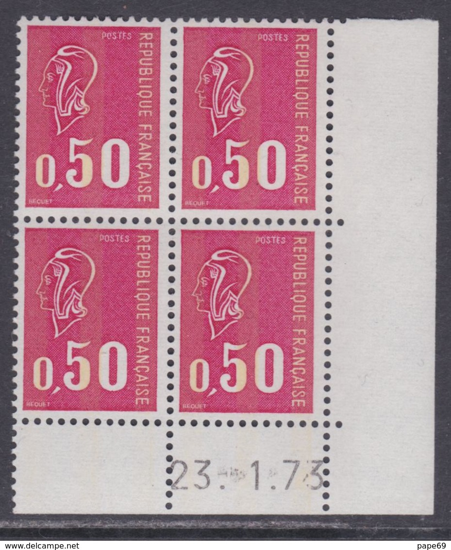 France N° 1664c XX Marianne De Bequet : 50 C. Carmin-rose En Bloc De 4 Coin Daté Du 23 . 1 . 73,  3 Bdes Phosp Ss Ch, TB - 1970-1979