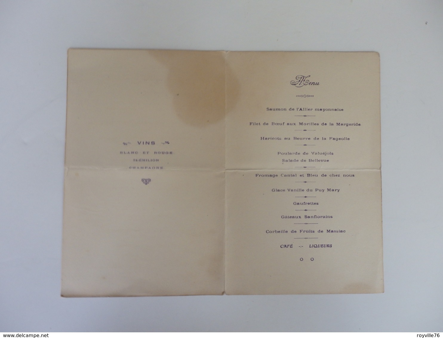 Menu Du Grand Banquet De La Grande Fête D'été Du 26 Août 1923 à Saint-Flour (Cantal). - Menus