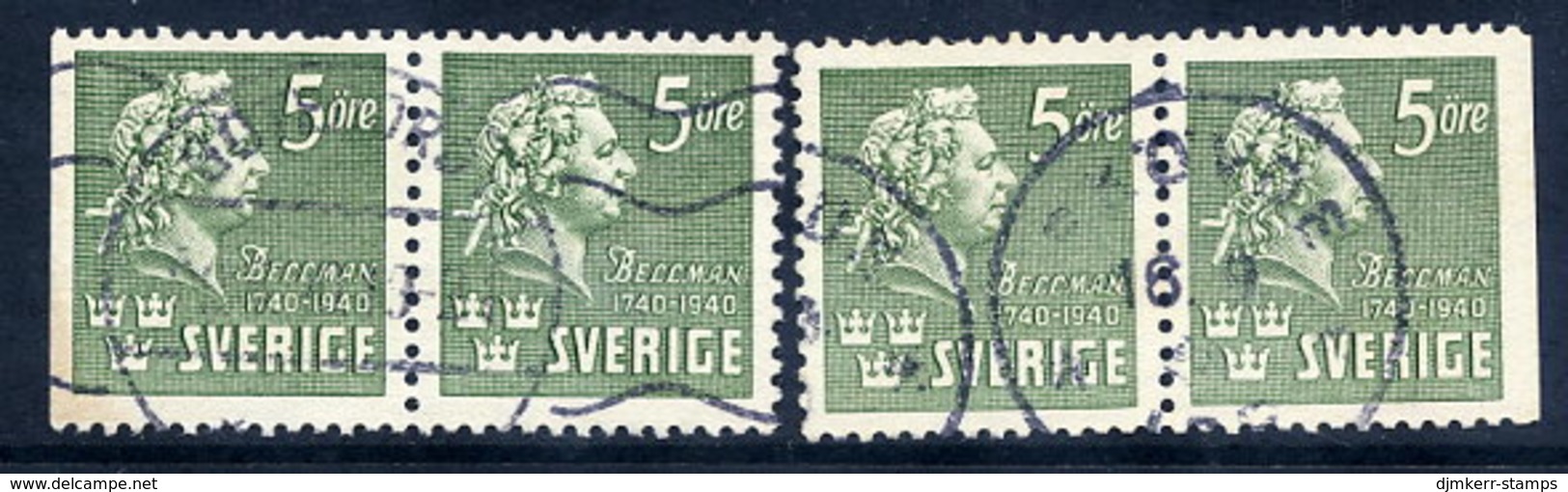 SWEDEN 1940 Bellman 5 öre Se-tenant Pairs Used.  Michel 277 Dl/B, B/Dr - Used Stamps
