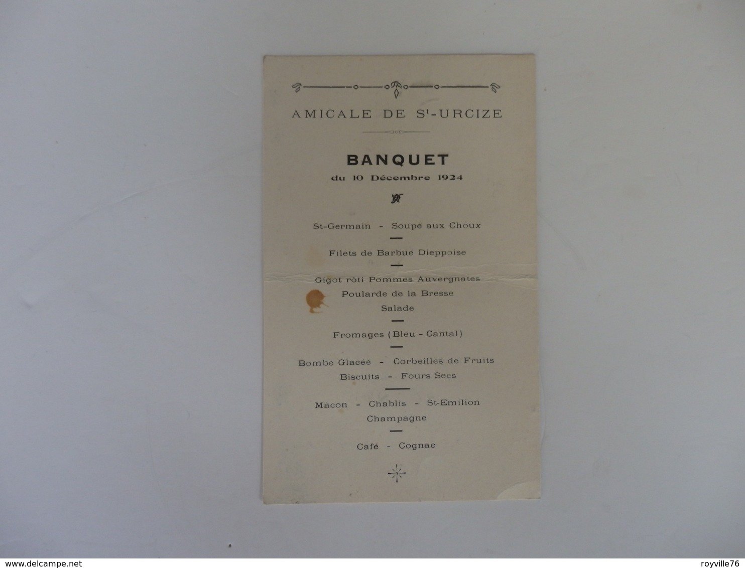 Menu Du Banquet De L'Amicale De Saint-Urcize (Cantal). - Menus