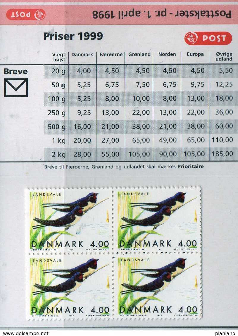 PIA - DAN- 1999 : Carnet Di 40,00 Kr - S 103 - Fauna - Uccelli - Rondini Dei Camini  - (Yv C 1222) - Zwaluwen