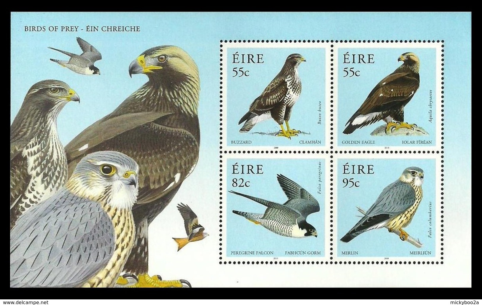 IRELAND 2010 BIRDS BUZZARD EAGLE FALCON MERLIN SET & M/SHEET MNH - Neufs