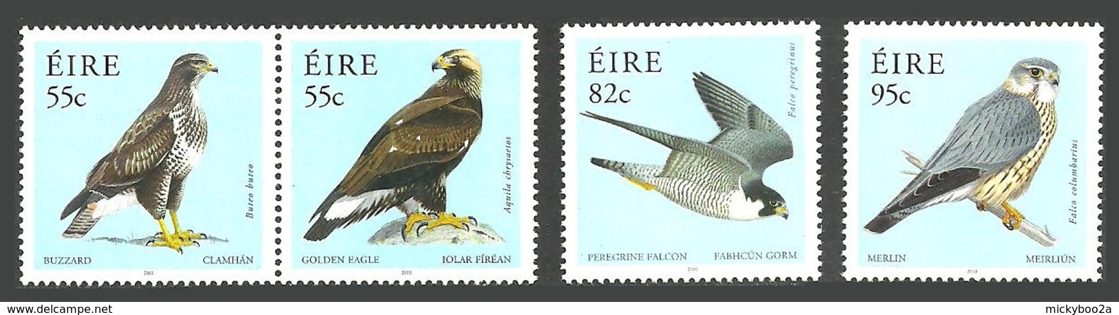 IRELAND 2010 BIRDS BUZZARD EAGLE FALCON MERLIN SET & M/SHEET MNH - Neufs