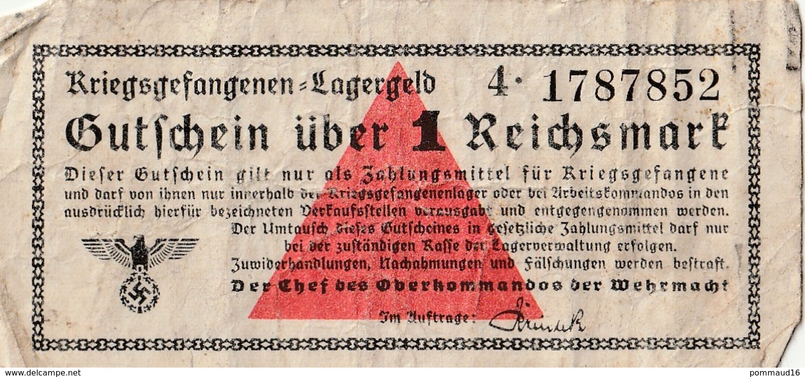 Kriegsgefangenen Lagergeld - Ticket De Prisonniers De Guerre 1 Reichsmart - 1939-45