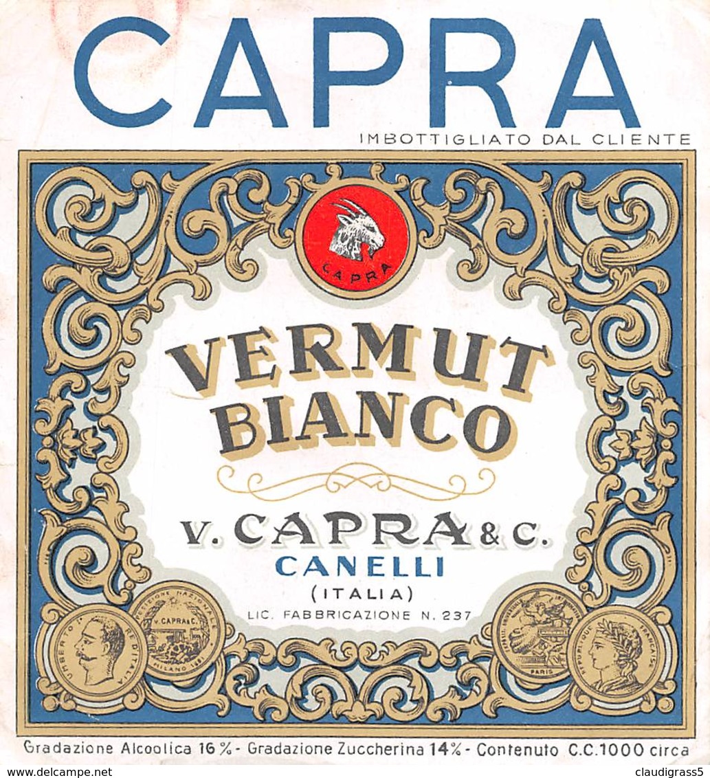 0394 "VERMUT BIANCO - V. CAPRA & C. - CANELLI (AT)"  ETICH. ORIG. - Altri & Non Classificati