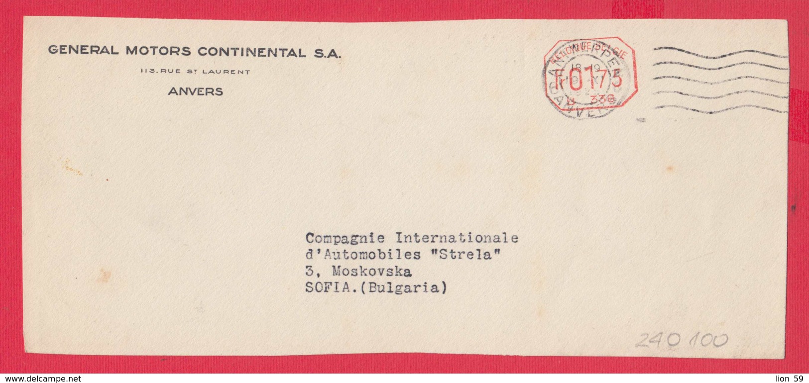 240100 / Belgium - ANVERS 1929 - Fr. 0175 (B. 336) - GENERAL MOTORS CONTINENTAL S.A. - Franking Machine , EMA - ...-1959