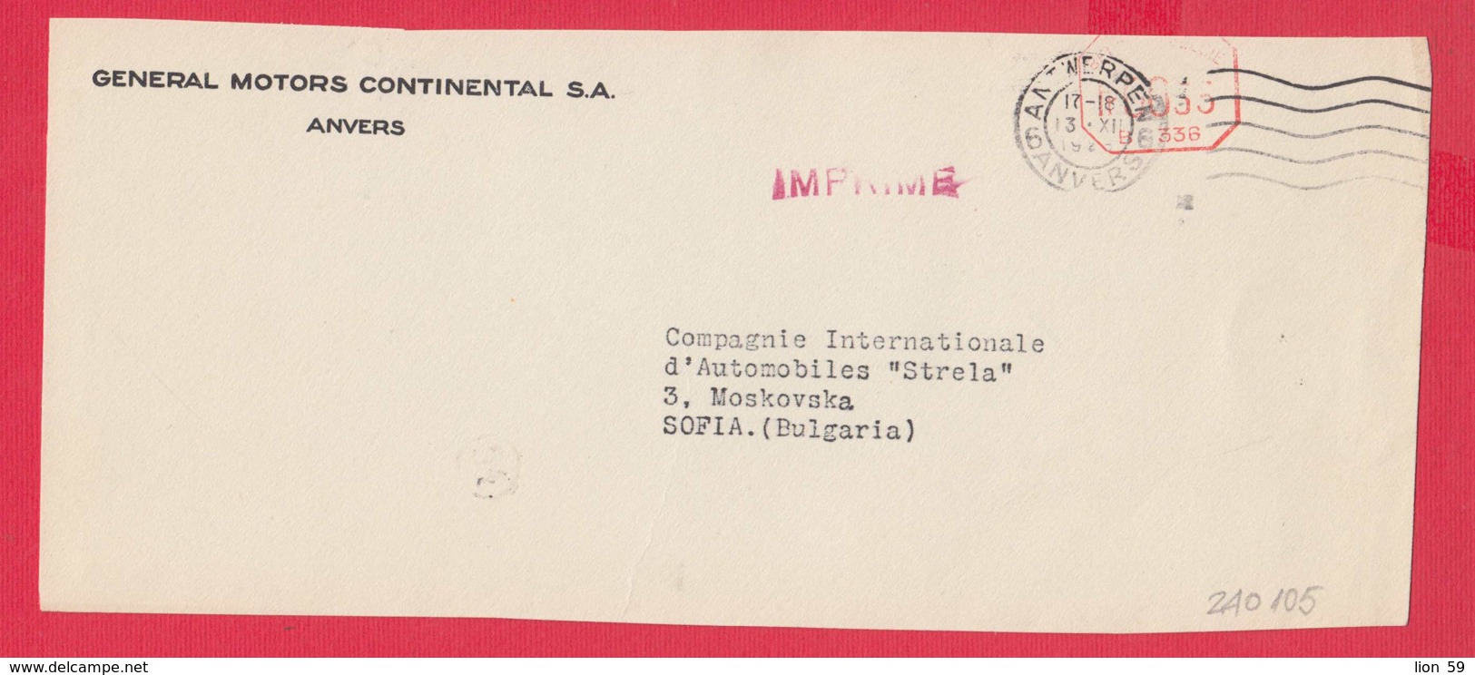 240105 / Belgium - ANVERS 1929 - Fr. 00355 (B. 336) - GENERAL MOTORS CONTINENTAL S.A. -  Franking Machine , EMA - ...-1959