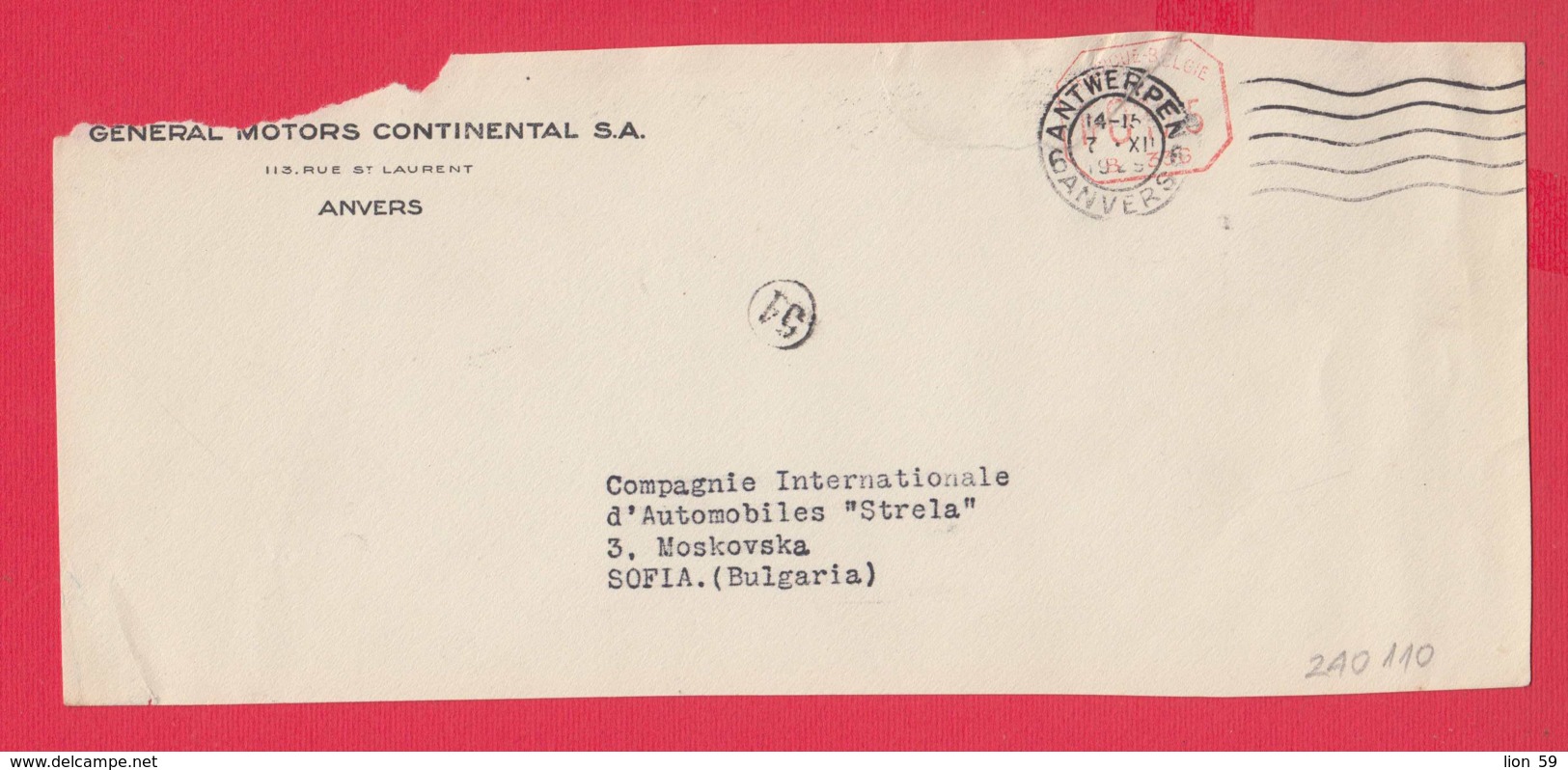 240110 / Belgium - ANVERS 1929 - Fr. 0175 (B. 336) - GENERAL MOTORS CONTINENTAL S.A. - Franking Machine , EMA - ...-1959