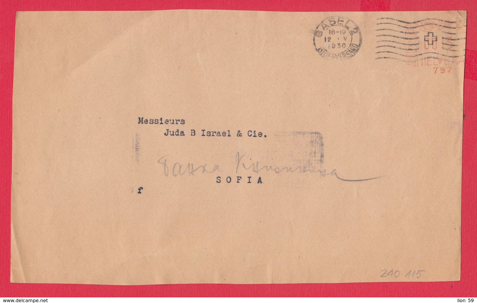 240115 / BASEL 2 - 1930 - 0015 HELVETIA 797 , EMA (Printer Machine) FLAMME CROSS , Switzerland - Postmark Collection