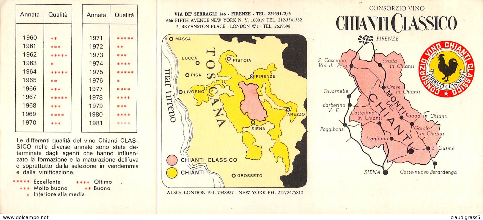 0395 "CONS. VINO CHIANTI CLASSICO - AGRICOLTORI DEL CHIANTI GEOGRAFICO" CALENDARIO 1983. ETICH. ORIG. - Formato Piccolo : 1981-90