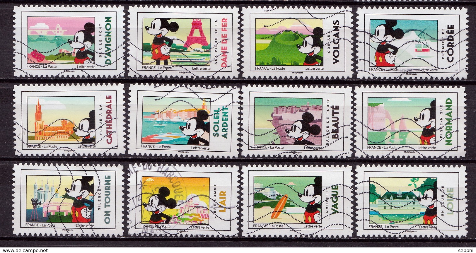 FRANCE 2018  :  VRAC LOT DE 10 SERIES IDENTIQUES COMPLETES :   MICKEY ET LA FRANCE (DECOLLEES) - Used Stamps