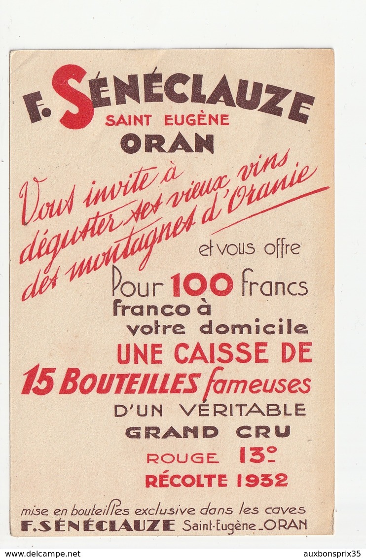 ALGERIE - SAINT EUGENE - ORAN - VINS DES MONTAGNES F. SENECLAUZE - Werbepostkarten