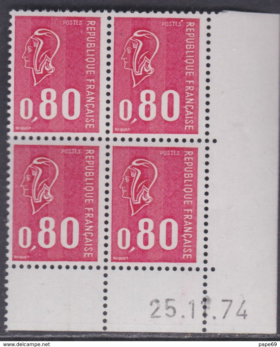 France N° 1816 XX Marianne De Bequet : 80 C. Rouge En Bloc De 4 Coin Daté Du 25 . 11 . 74 ;  3 Bdes Phosp Ss Ch., TB - 1970-1979