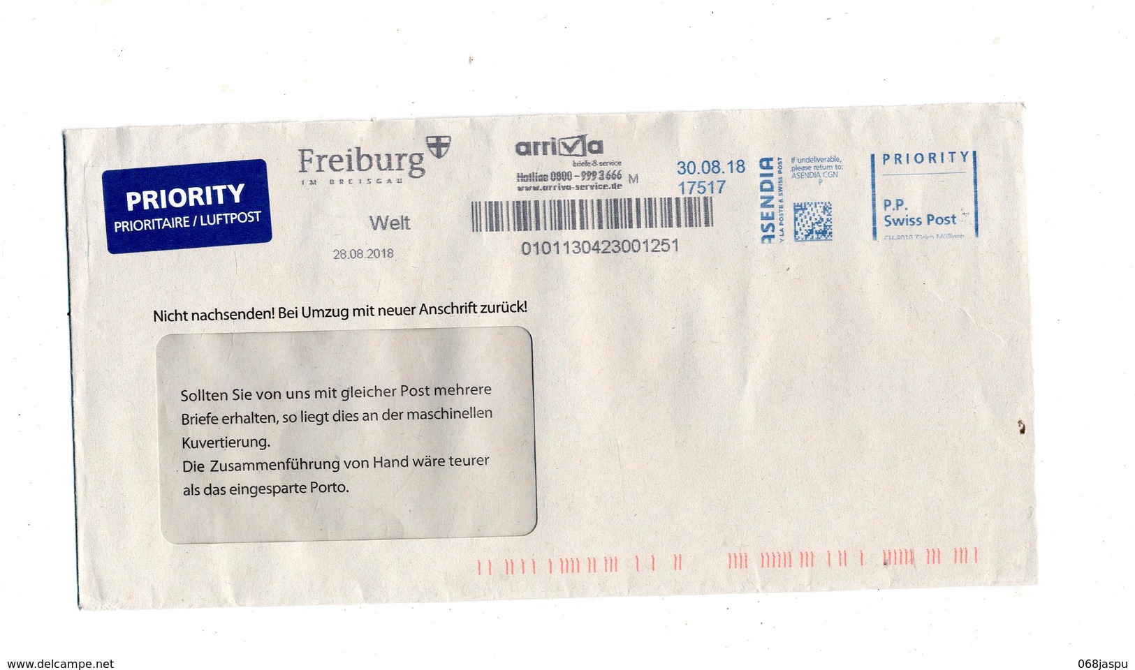 Lettre P P Port Paye Swiss Post + Arriva Fribourg - Marcofilia