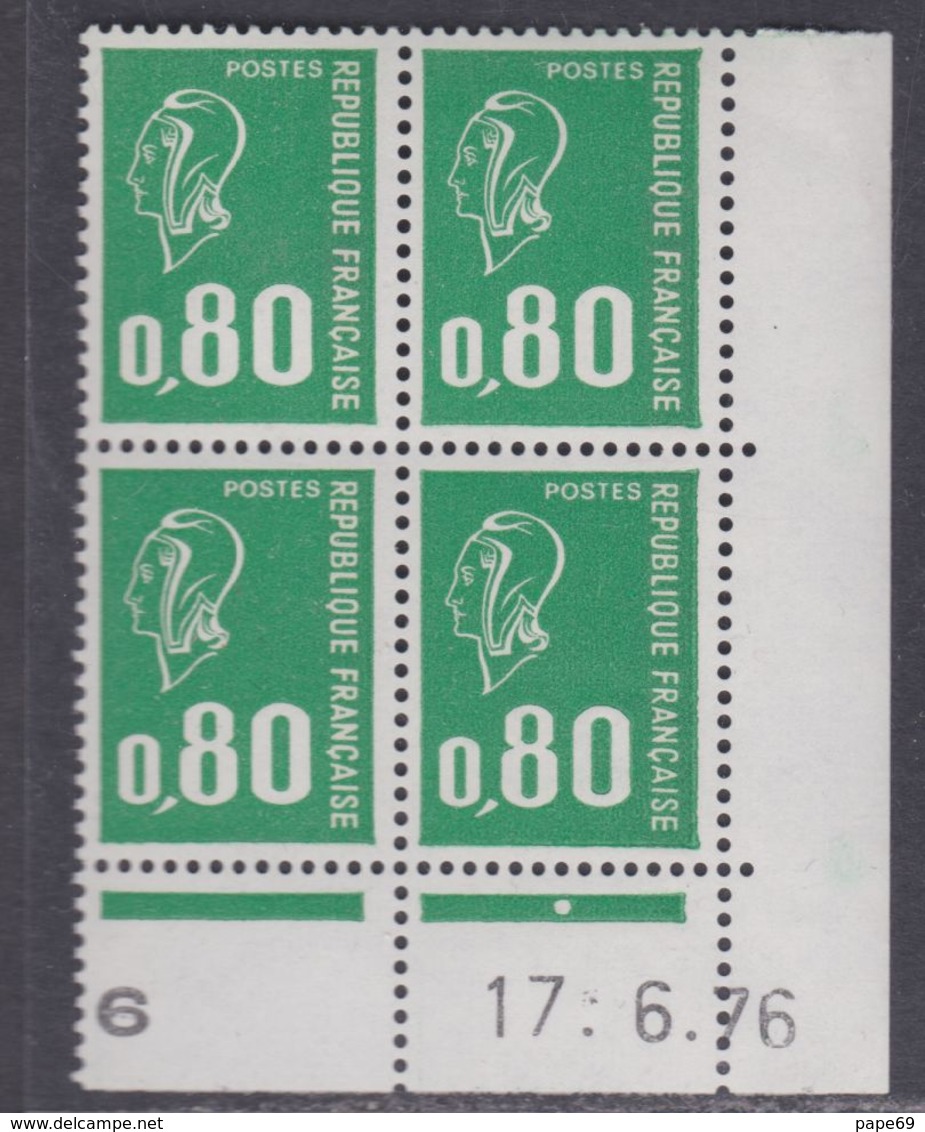 France N° 1891  XX Ma. Bequet : 80 C. Vert En Bloc De 4 Coin Daté Du 17 . 6 . 76 ; 1 Pt Blanc, 1 Bde Phosp Ss Ch., TB - Autres & Non Classés