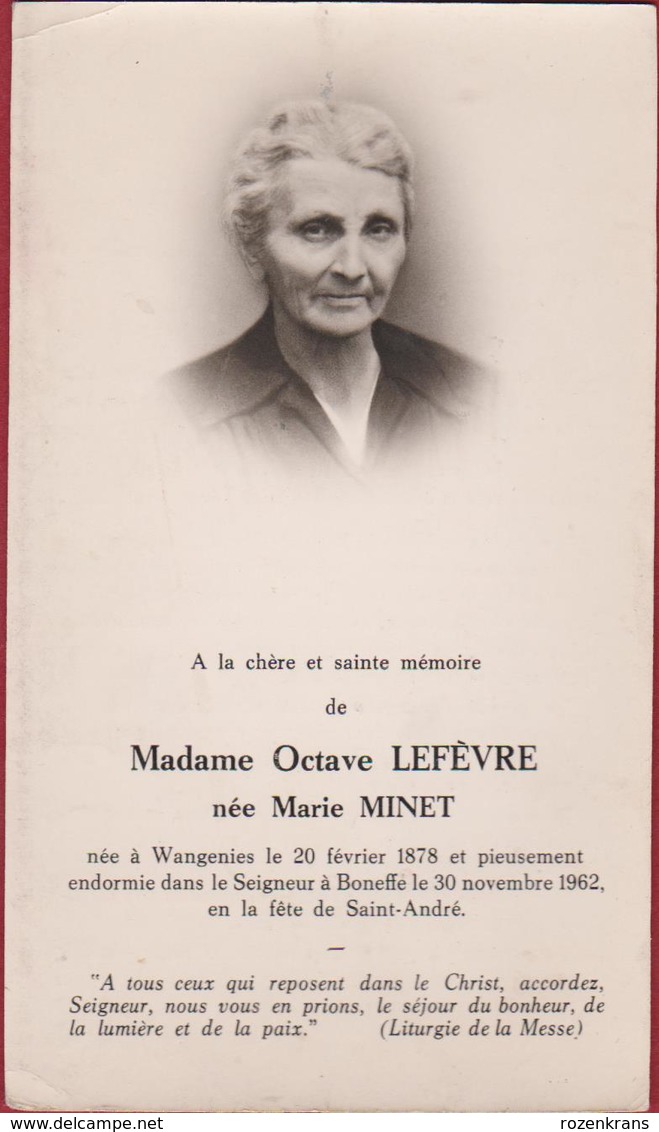 Octave Lefevre Marie Minet Wangenies Boneffe Doodsprentje Bidprentje Image Mortuaire - Images Religieuses