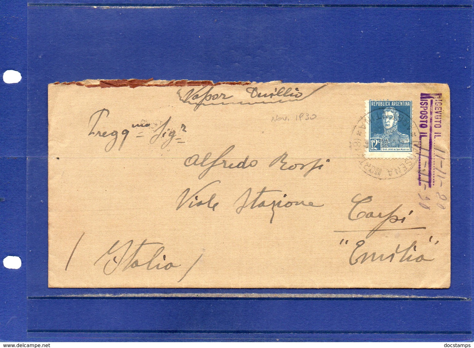 ##(DAN195)-Darsena Norte-Buenos Aires 1930 - Cover To Carpi - Italy - By  "Duilio" Ship - Storia Postale
