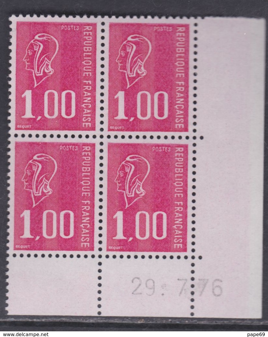 France N° 1892  XX Marianne De Bequet : 1 F. Rouge En Bloc De 4 Coin Daté Du 29 . 7 . 76 ; 3 Bdes  Phosp  Ss Ch., TB - Autres & Non Classés