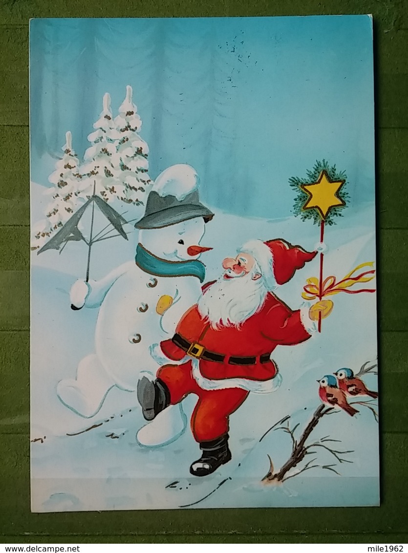 Kov 8-126 - NEW YEAR, BONNE ANNEE, Santa Claus, Père Noël, Snowman, Bonhomme De Neige, BIRD, OISEAU - Anno Nuovo