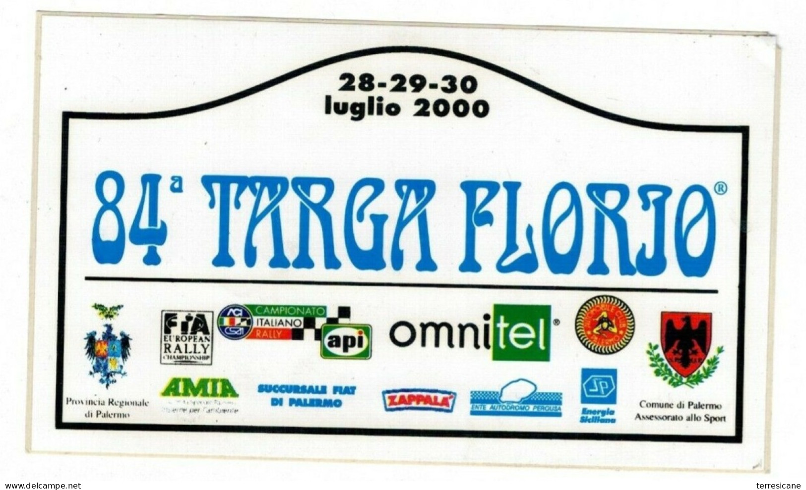 ADESIVO STICKER 84 TARGA FLORIO RALLY 2000 RRR MAXI 9X18 - Altri & Non Classificati