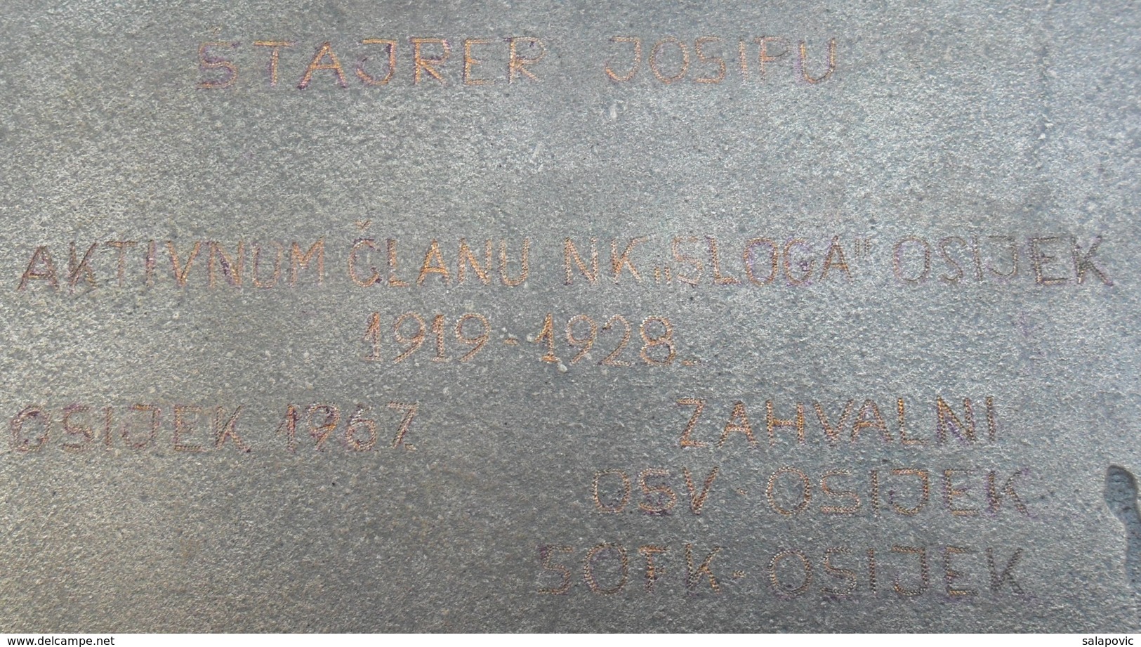 PLAQUE FOOTBALL OSIJEK 1967, STAJRER JOSIP CLAN NK SLOGA OSIJEK 1919-1928 - Other & Unclassified