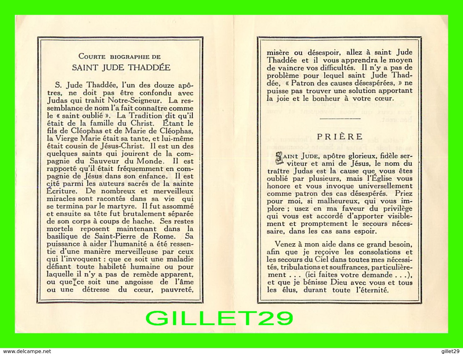 RELIGIONS - PRIÈRE À SAINT JUDE - 4 PAGES - IMPRIMATUR, GEORGIUS CHARTIER, P. A. EN 1938 - - Autres & Non Classés