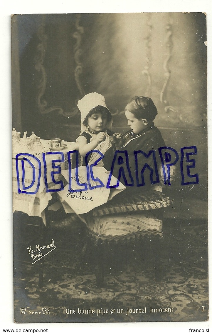 Photographie. Deux Enfants "Une Bonne Pipe Et Un Journal Innocent". 1906. H. Manuel. Paris - Scènes & Paysages