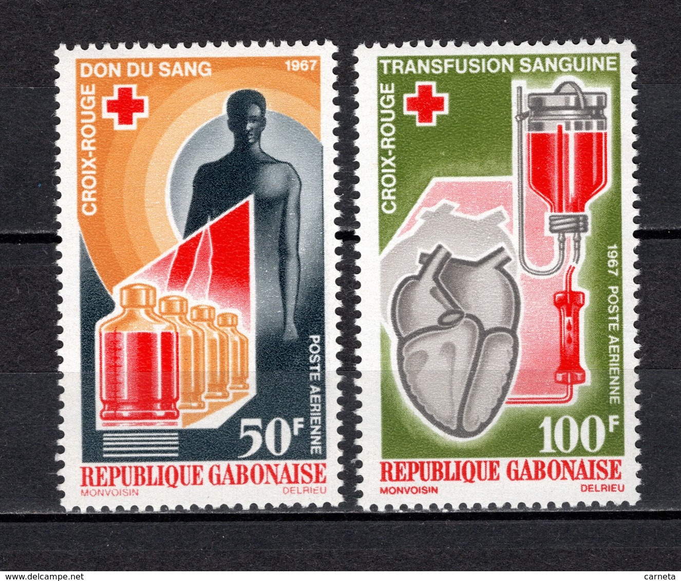 GABON PA N° 56 + 57  NEUFS SANS CHARNIERE COTE 6.00€  CROIX ROUGE - Gabon (1960-...)