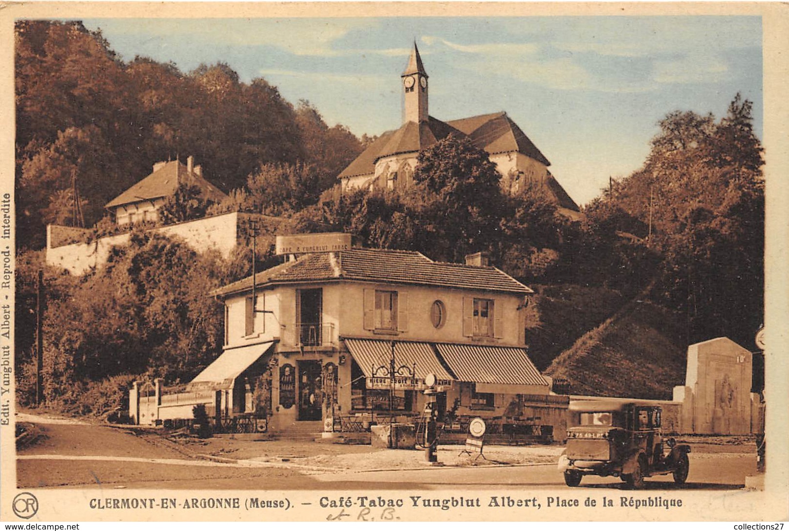 55-CLERMONT-EN-ARGONNE- CAFE-TABAC- YNGBLUT ALBERT, PLACE DE LA REPUBLIQUE ( VOIR POMPES A ESSENCE ) - Clermont En Argonne
