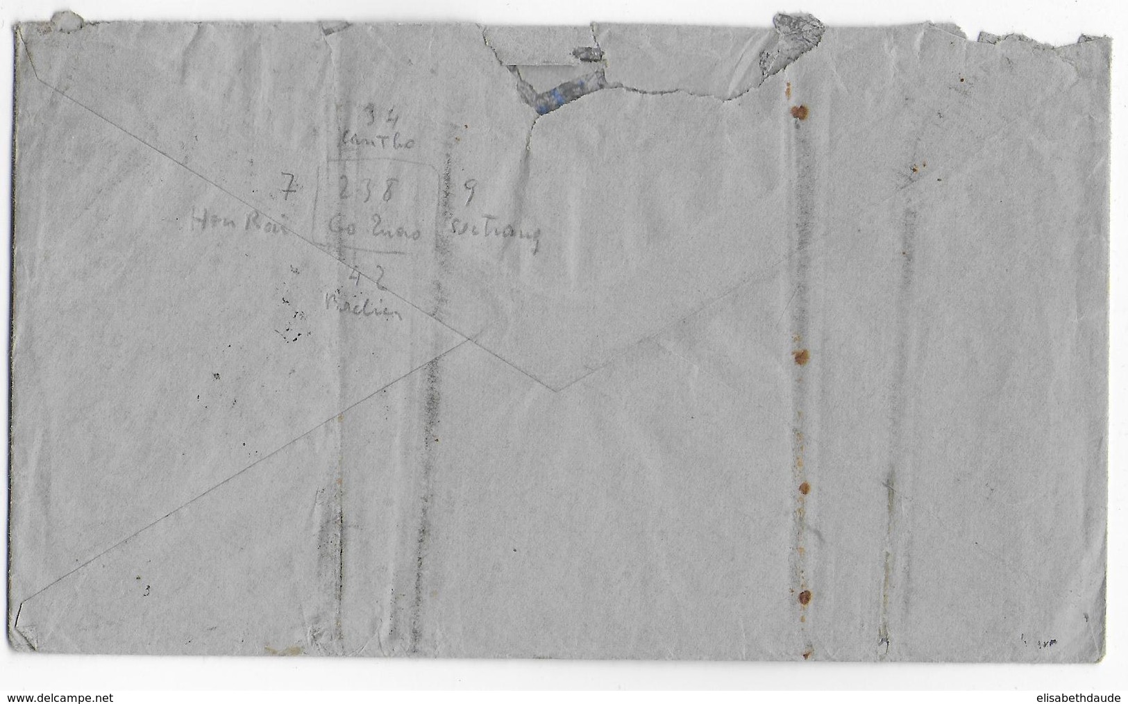 1947 - INDOCHINE - ENVELOPPE  Par AVION De PARIS  Avec GANDON => SP 53373 TOE - Guerra D'Indocina/Vietnam