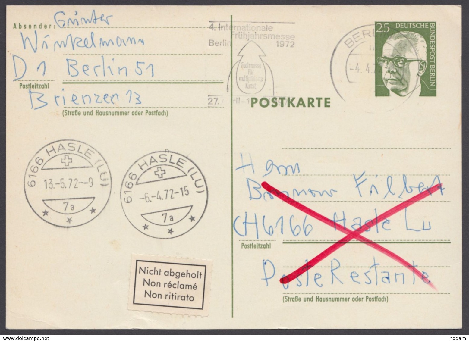 P 82, In Die Schweiz Gelaufen, "retour"-Vermerk, Kurzer Grußtext - Postcards - Used