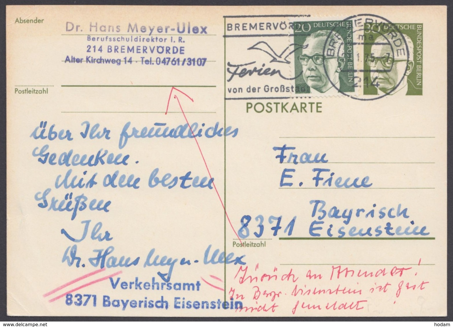 P 83, Bedarf Mit Zusatzfrankatur, "retour"-Vermerk - Cartes Postales - Oblitérées