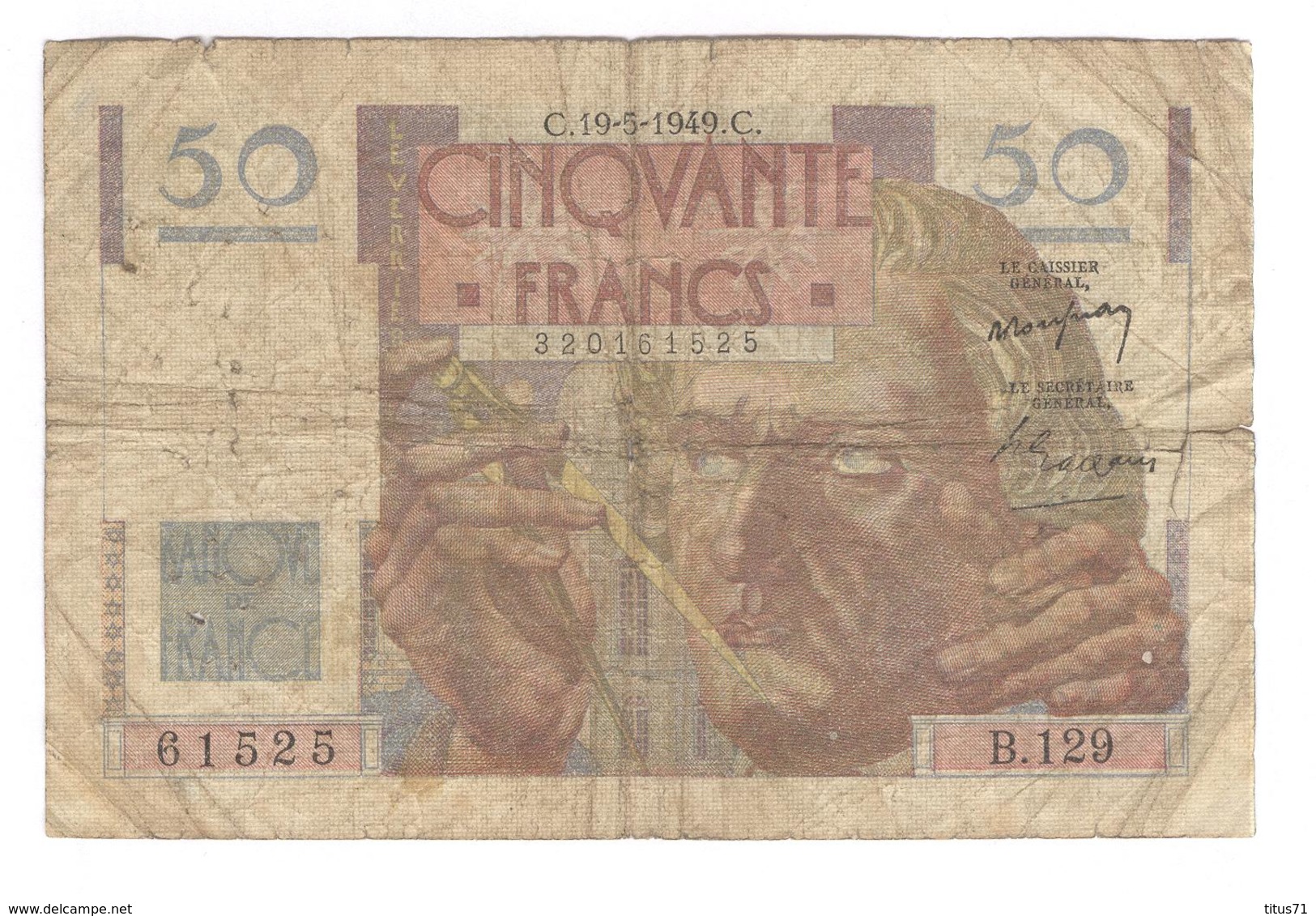 Billet 50 Francs France Le Verrier 19-5-1949 - 50 F 1946-1951 ''Le Verrier''