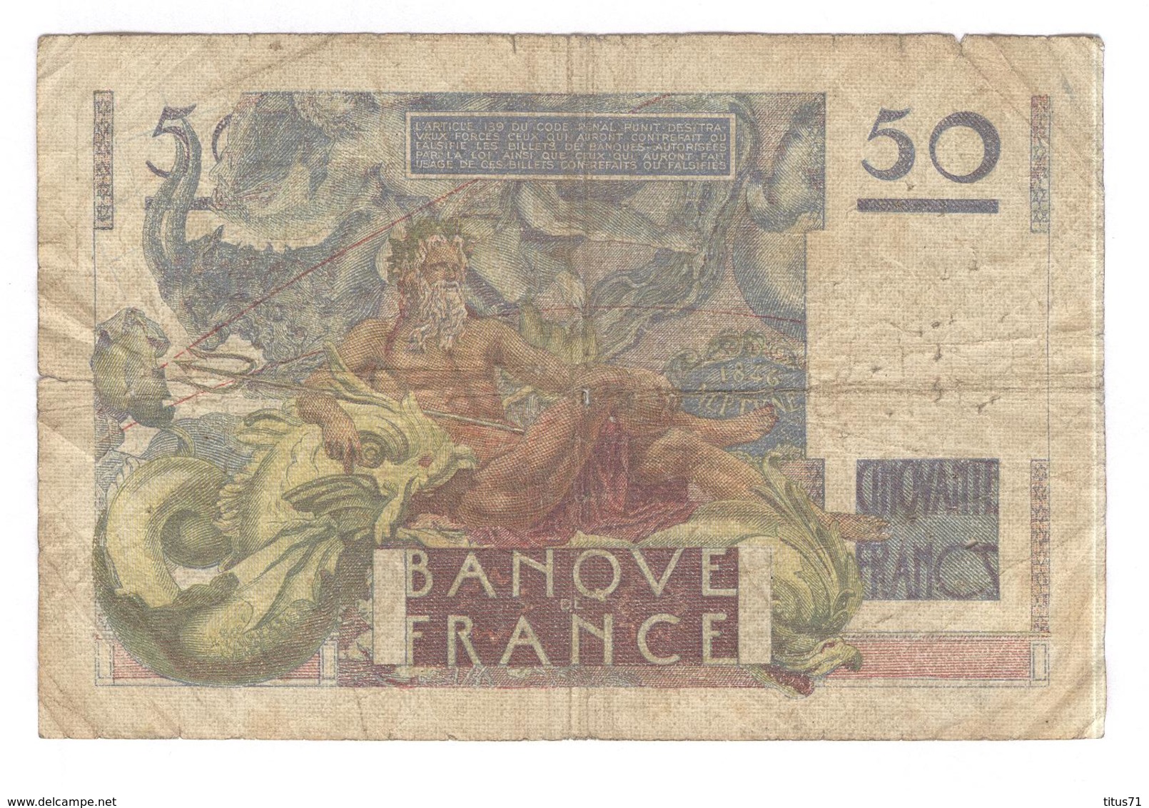 Billet 50 Francs France Le Verrier 19-5-1949 - 50 F 1946-1951 ''Le Verrier''