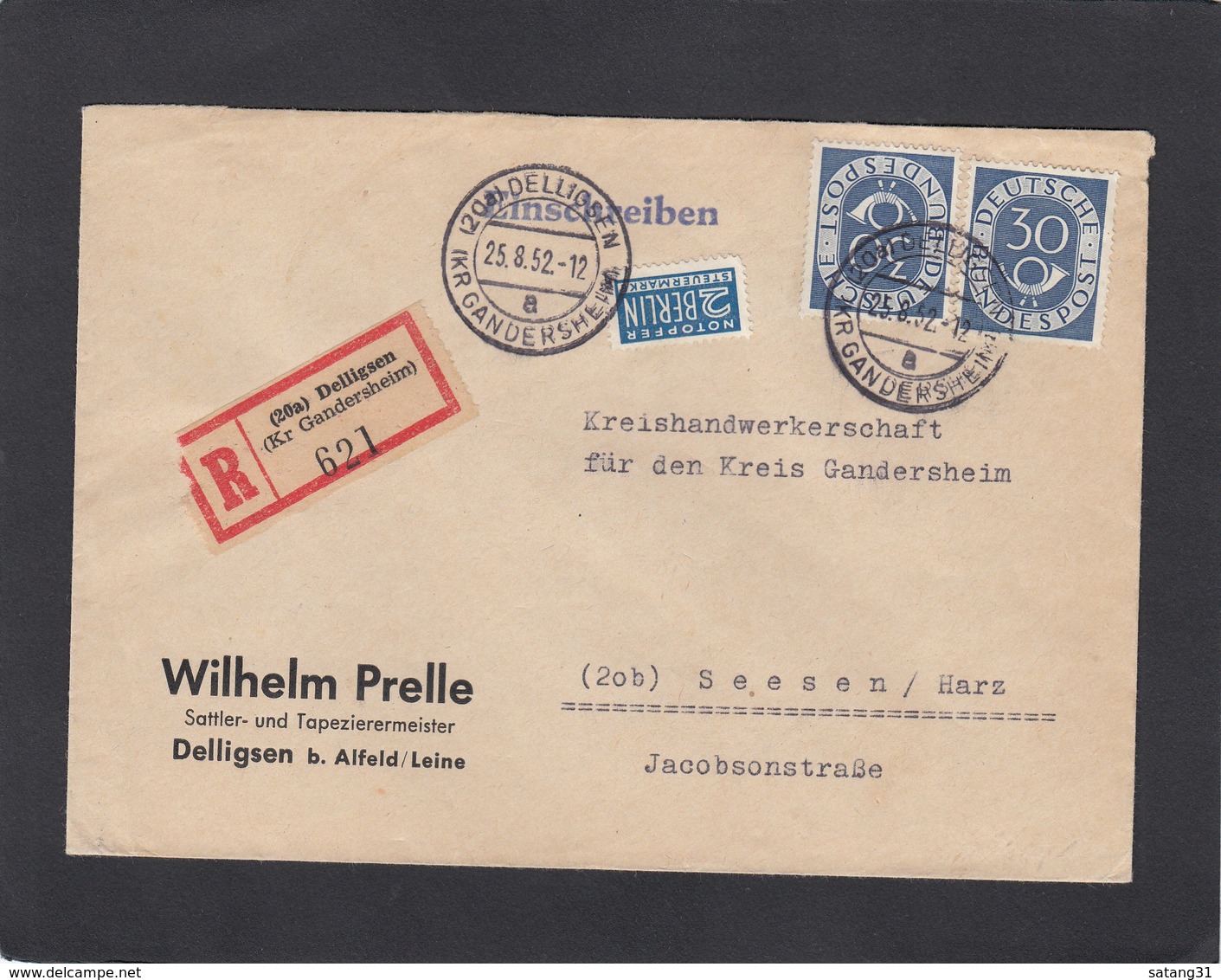 EINGESCHRIEBENER  BRIEF  VON DELLIGSEN NACH SEESEN. - Lettres & Documents