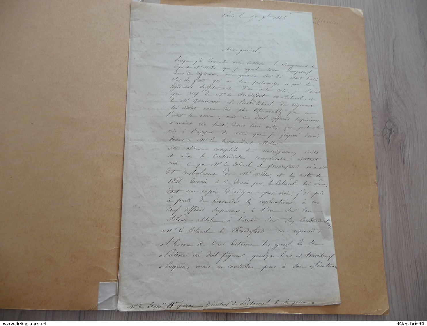 LAS Autographe Elie Frédéric Forey Maréchal De France 1804/1872 Paris 17/10/1846 Sanctions Pour Un Officier Miller - Autres & Non Classés